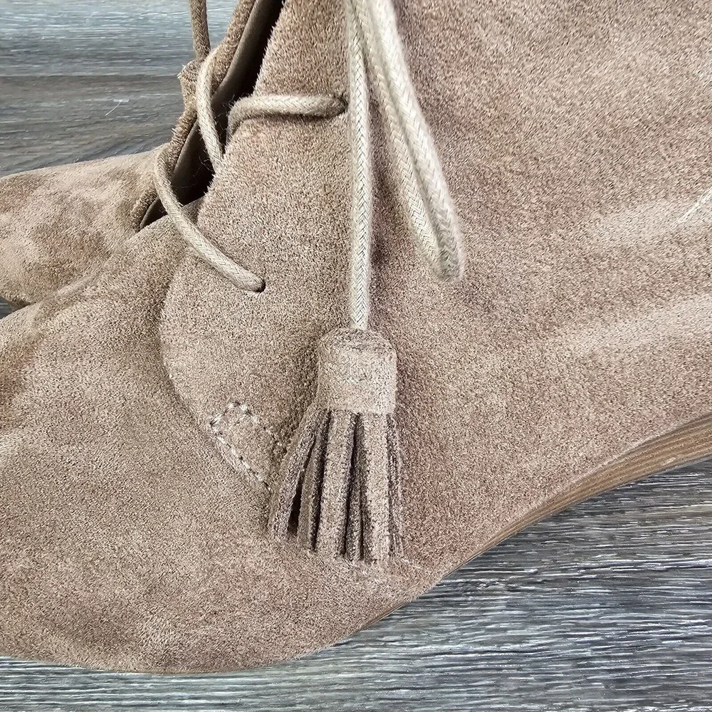 Dr Scholls Dakota Suede Leather Wedge Boots Shoes Women's 9.5 Brown Taupe Tassel